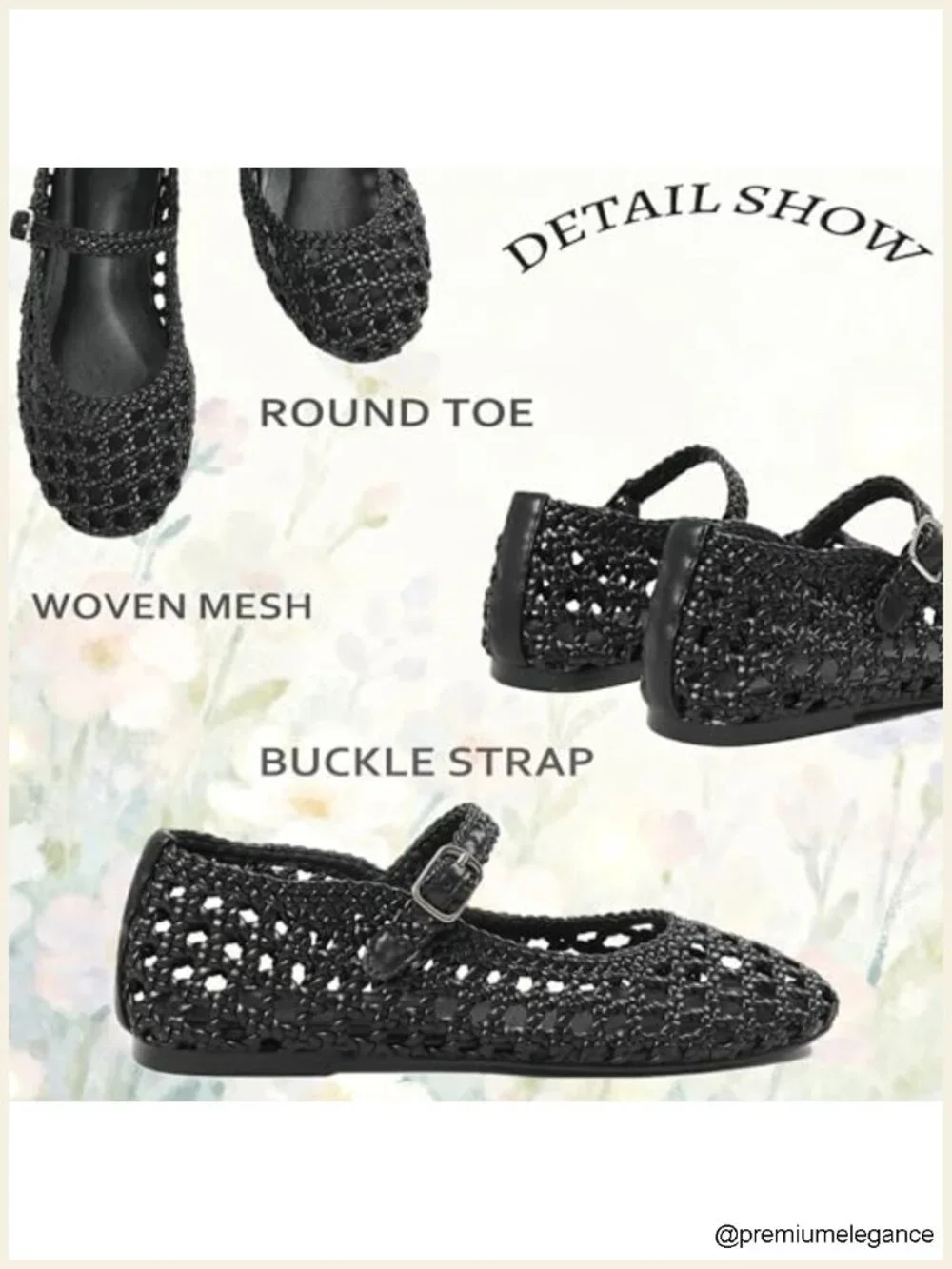 Woven Ballet Flats - Round Toe Mary Janes with Buckle Strap